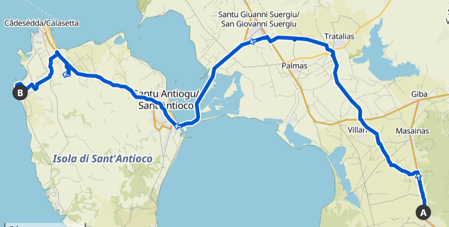 Route overview from Sant'Anna Arresi to Calasetta