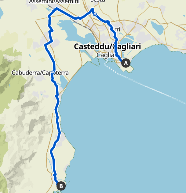 Route overview Cagliari - Pula