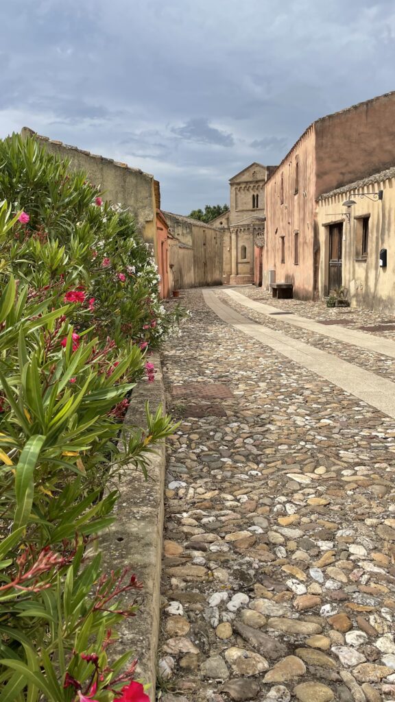 Sardinian old town with flowering plants