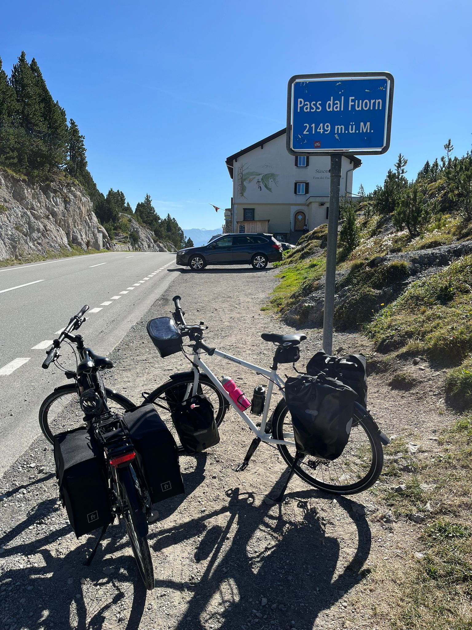 Two touring bikes from Pedalmondo on the Pass dal Fuorn